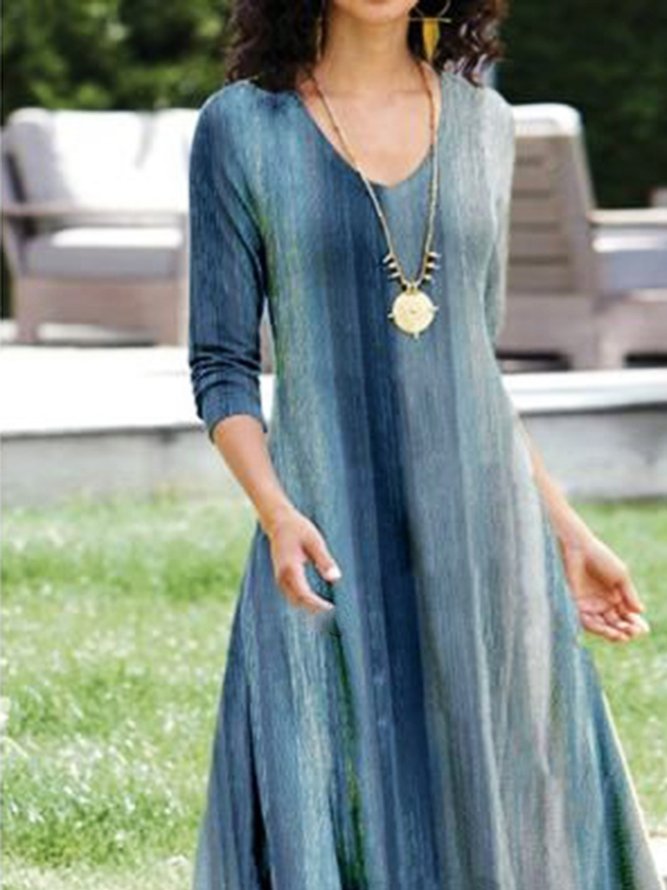 Jersey Abstract V Neck Casual Midi