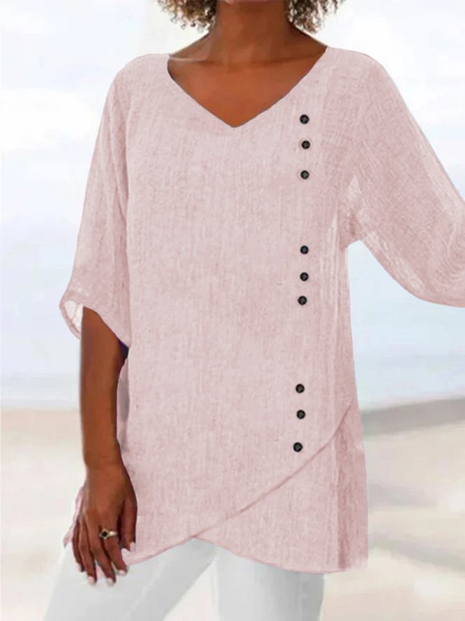 Casual V Neck Plain Top