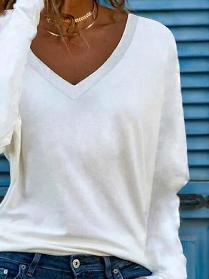 V Neck Loose Casual Plain T-shirt