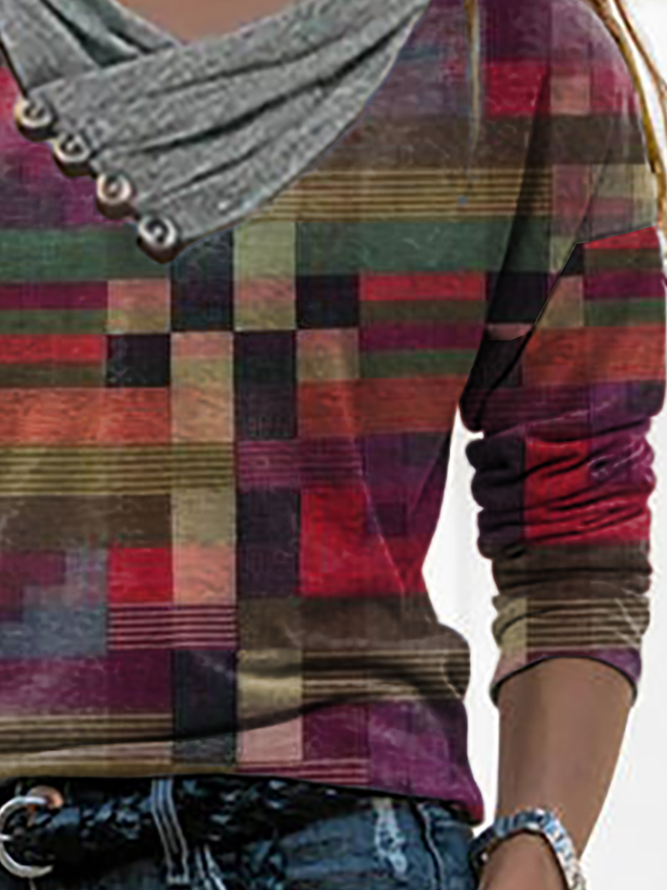 Plaid Loose Asymmetrical Casual Top