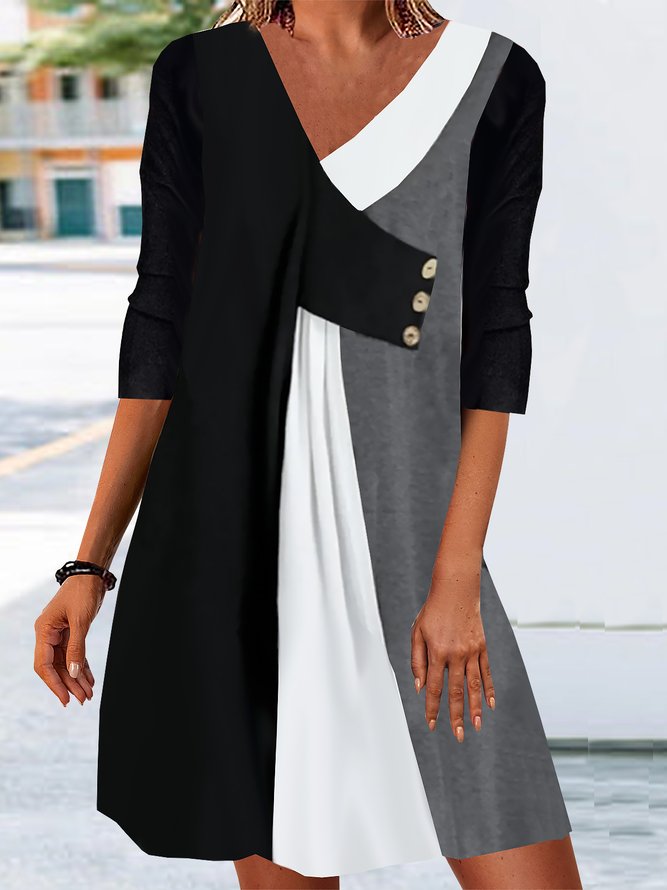 Women Casual Plain Autumn Natural Jersey Long sleeve H-Line Regular Regular Size Dresses