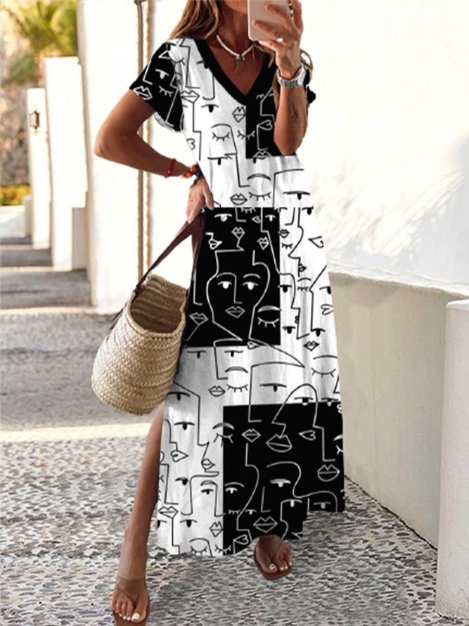 Loose Casual Jersey Abstract Maxi