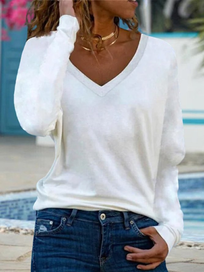 V Neck Loose Casual Plain T-shirt
