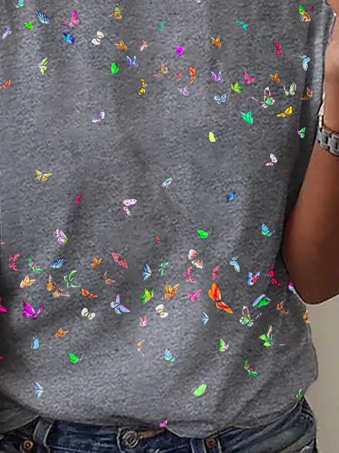 Crew Neck Jersey Loose Butterfly T-shirt