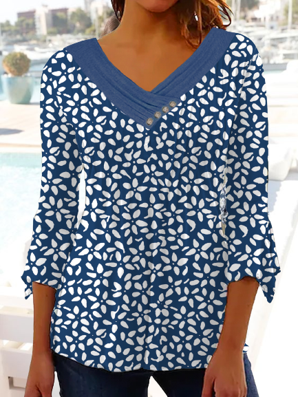 Women Casual Floral Autumn Daily Jersey Regular A-Line Regular Regular Size Top