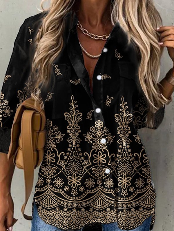 Casual Ethnic Autumn Polyester Lightweight No Elasticity Loose Best Sell Long sleeve Blouse for Women