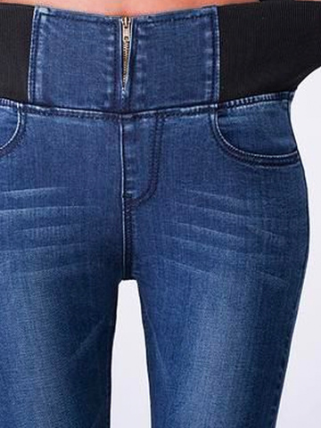 Casual Plain Autumn Daily Tight Standard Denim H-Line Regular Size Jeans for Women