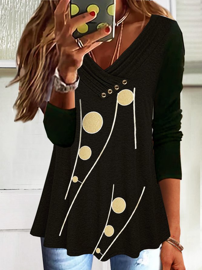 Women Geometric Casual Autumn Daily Loose 1 * Top Hot List Long sleeve Medium Elasticity T-shirt