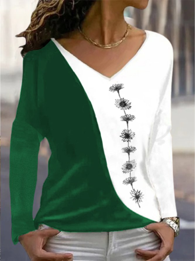Women Casual Floral Autumn Daily Loose Standard Long sleeve H-Line Regular Size T-shirt