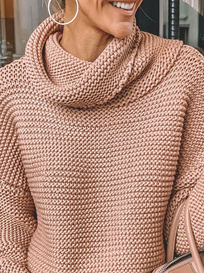 Plain Long Sleeve Turtleneck Plus Size Casual Sweater