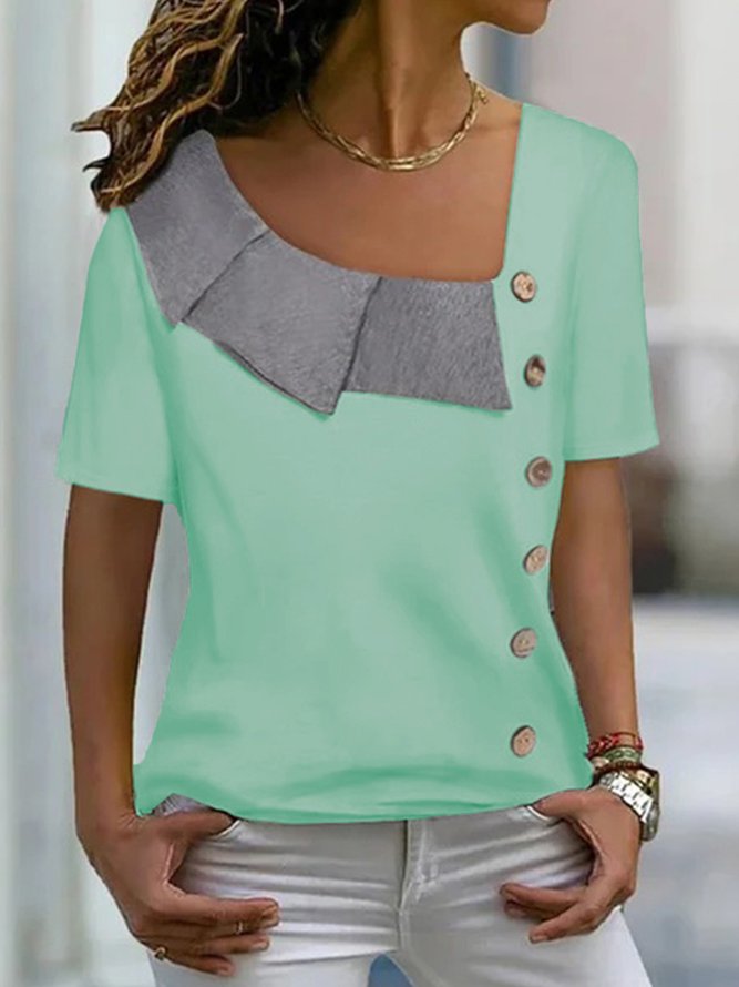 Casual Solid Asymmetrical Neck Jersey Top