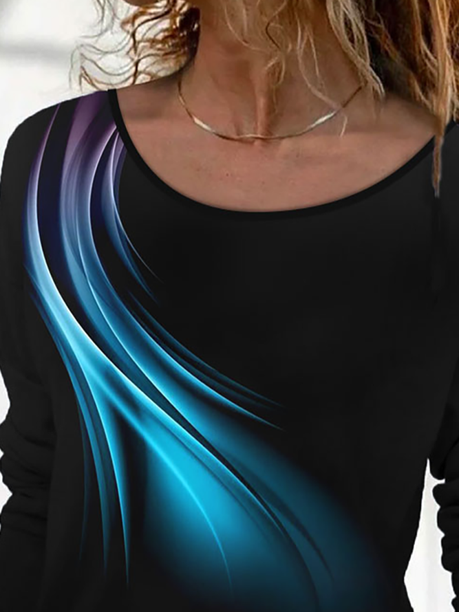 Casual Abstract Autumn Micro-Elasticity Loose Jersey Long sleeve H-Line Regular Size T-shirt for Women