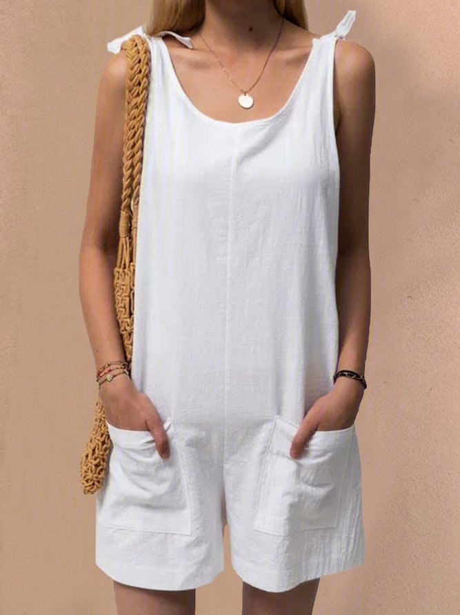 Pockets Vacation Linen Jumpsuits&rompers