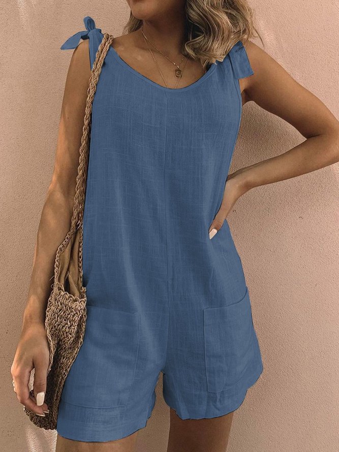 Pockets Vacation Linen Jumpsuits&rompers