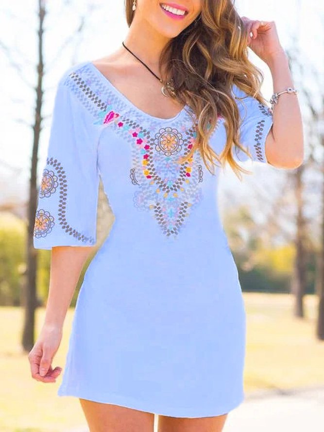 Vintage Round Neck Cotton Blends Dress
