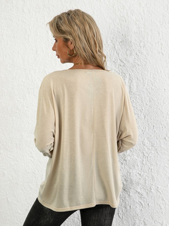 Cotton Blends Round Neck Casual T-shirt