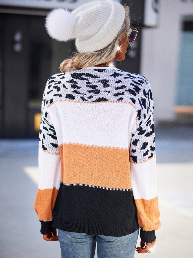 Leopard Casual Round Neck Sweaters
