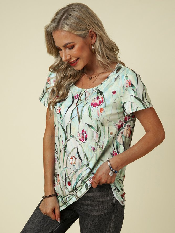 Casual Cotton Blends Printed Top