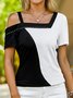 Color Block Summer Casual Daily Rivet Jersey Fit H-Line Regular T-shirt for Women