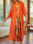 3/4 Sleeves Art Printing Crew Neck Casual Two Piece Dress With Coat