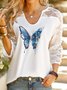 Butterfly Long Sleeve Casual V Neck Top