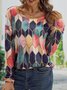 Crew Neck Jersey Geometric Loose T-shirt