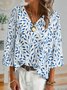 V Neck Casual Leaf Polyester Fibre Top
