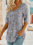 Casual Plain Stitched Button Middle Sleeve Top