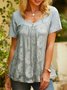 Lace Casual Square Neck Short Sleeve T-Shirt