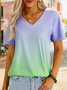 Casual V Neck Ombre Short Sleeve T-Shirt