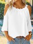 Vintage 3/4 Sleeve Plain Lace Round Neck Casual Top