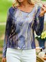 Women Summer Gradient Pattern Casual Irregular Craftsmanship Daily Asymmetrical Fit Cotton-Blend H-Line T-shirt