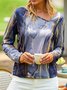 Women Summer Gradient Pattern Casual Irregular Craftsmanship Daily Asymmetrical Fit Cotton-Blend H-Line T-shirt