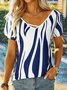 Striped Short Sleeve V Neck Casual Top