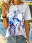 Casual Cotton Blends Floral Short Sleeve Top