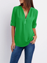 Notched Solid Half Sleeve T-shirt