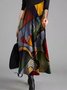 Casual Cotton Blends V Neck Floral Knitting Dress