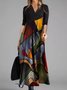 Casual Cotton Blends V Neck Floral Knitting Dress