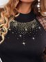 Shiny Dots Patchwork See-through Look Long Sleeve Crew Neck Plus Size Casual Women Tops