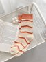 3 Pairs Of Literary Retro Striped Floral Socks