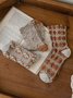 3 Pairs Of Literary Retro Striped Floral Socks
