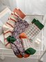 3 Pairs Of Literary Retro Striped Floral Socks