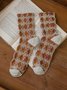 3 Pairs Of Literary Retro Striped Floral Socks