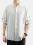 Plain Cotton And Linen Three Quarter Men-Shirts