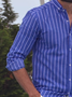 Striped Party Short Sleeve Cotton Blends Men-Shirts