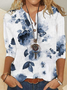 Floral Henley Loosen Blouses
