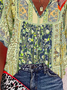 Vacation Floral V Neck Cotton Blends Blouses