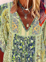 Vacation Floral V Neck Cotton Blends Blouses