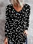 Casual Loose V Neck Polka Dots T-shirt