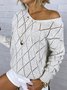 V Neck Knitted Geometric Regular Fit Sweaters